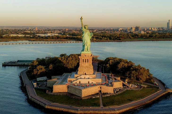 statue of liberty, seen from above